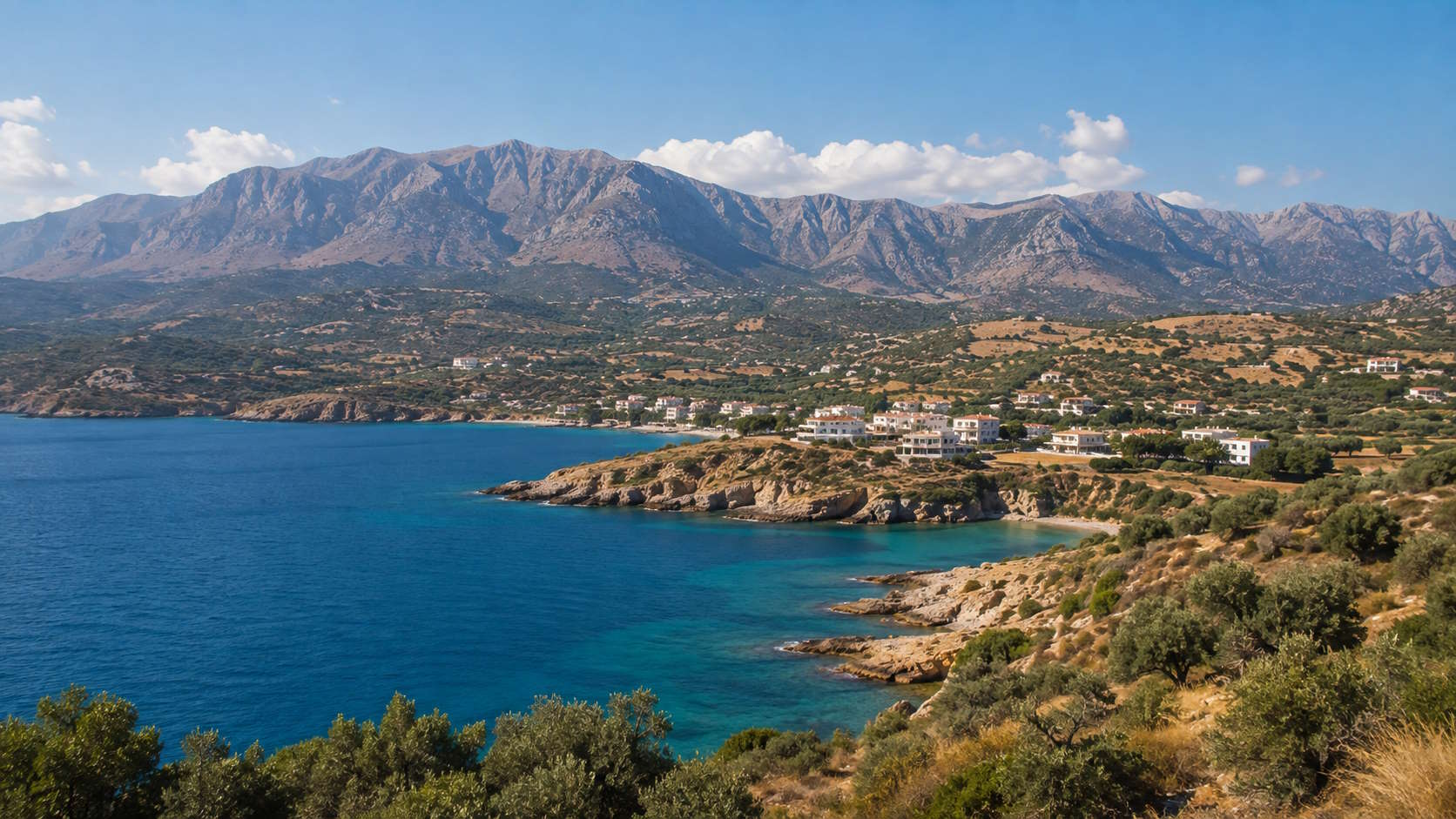 Coastal and mountainous landscape of Chania in Crete, Greece