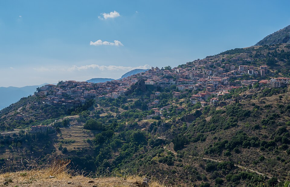 Panoramic view of Arachova mountain town in Central Greece