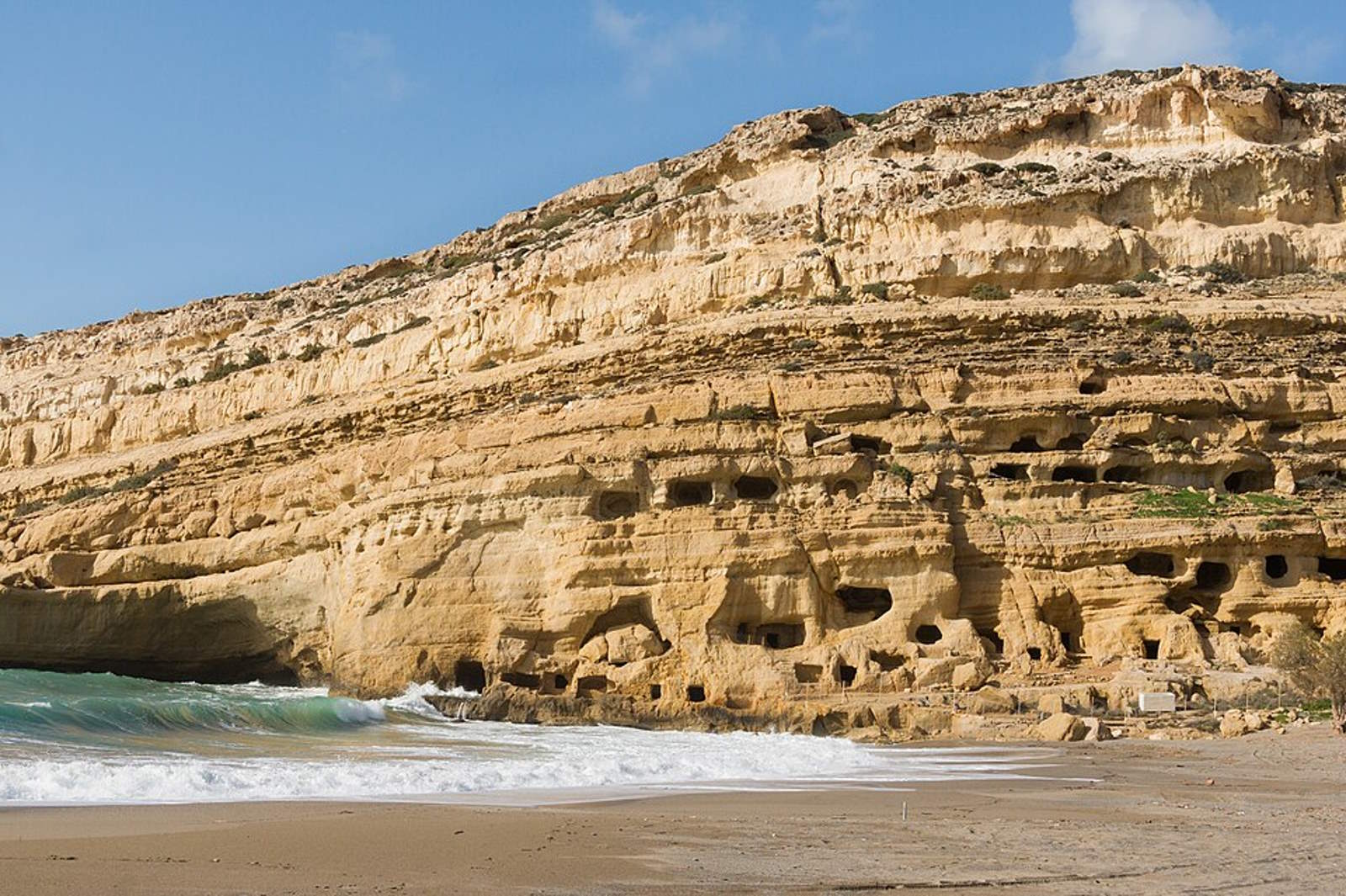 Matala beach and ancient caves in Crete, Greece