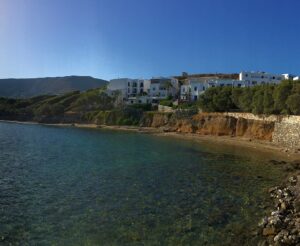 Coastal landscape with traditional white houses in Paros, Cyclades, Greece