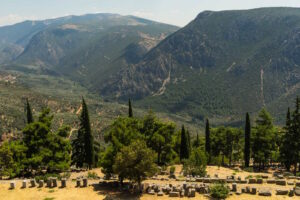 Mountain landscape surrounding Delphi in Greece