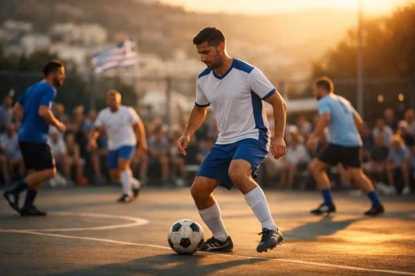 Community sports activity with football players and spectators