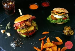 Burgers served at Barco Cafe Lounge Bar in Düsseldorf