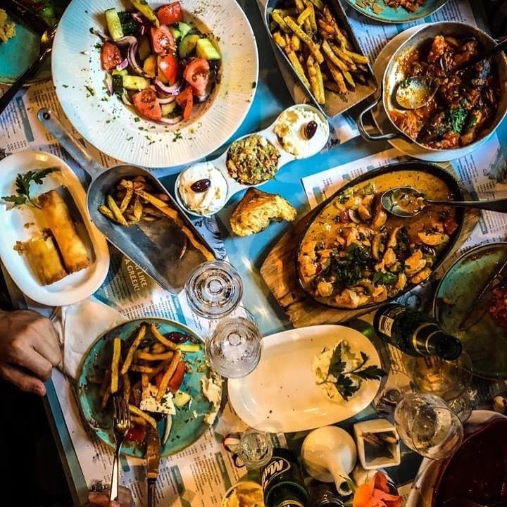 Selection of Greek food at Mezé Mezé Taverna in Stuttgart