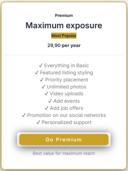 Kalostous Premium business listing package for maximum exposure and advanced visibility