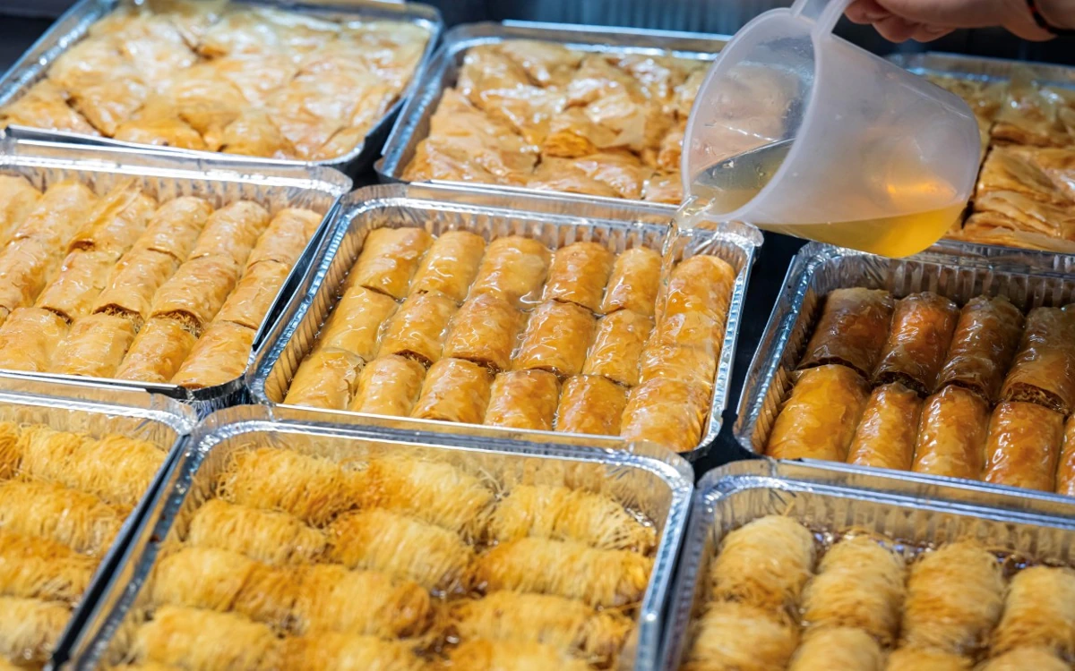 Traditional Greek pastries with syrup at Hellenic Patisserie & Gelato Bar in Marrickville, Sydney