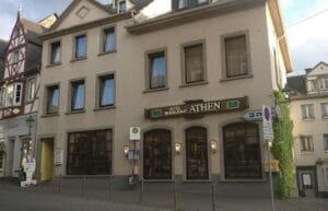 Exterior building of Athen hotel and Greek restaurant