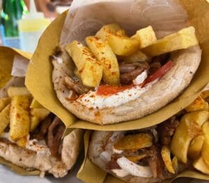 Pita wrap with fries served at Magn' A Grecia Greek restaurant in Naples