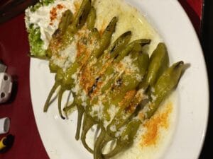 Stuffed green peppers served at Stadt Thessaloniki