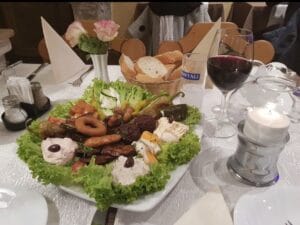 Greek food platter served at Stadt Thessaloniki