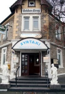 Exterior and entrance of Syrtaki Greek restaurant