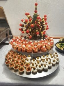 Buffet-style food display at Taverna Thessaloniki in Glarus
