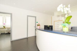 Reception desk and administrative area at Dr. Polixeni Pantazi medical practice