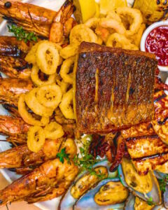 Fresh seafood prepared in Greek style