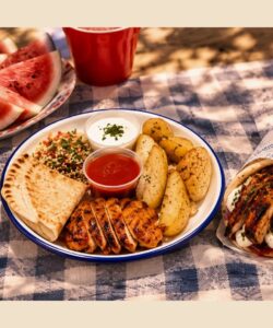 Greek-inspired plated meal at Saloniki Greek in Boston