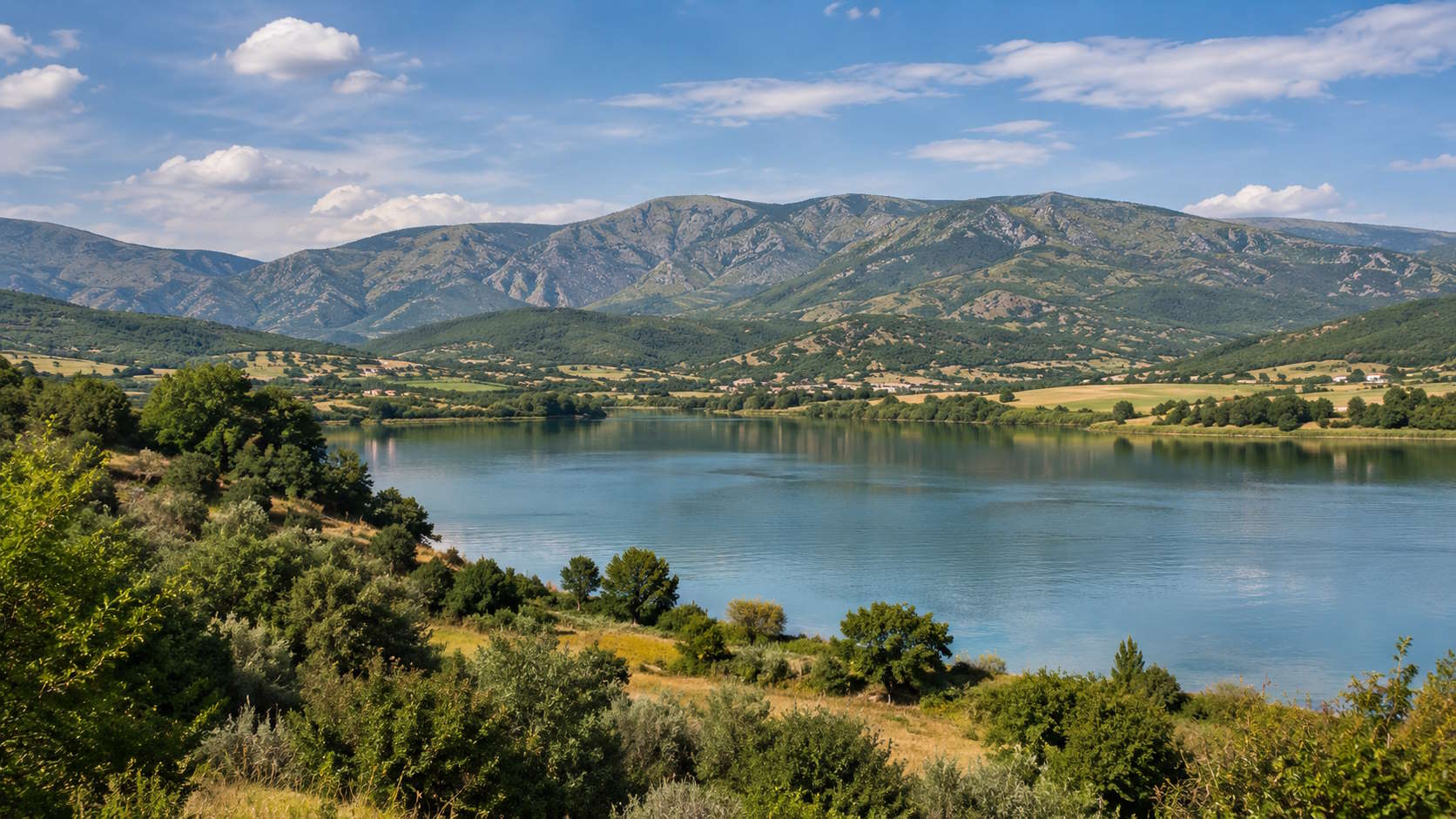 Lake and mountain landscape in Aetoloakarnania, Western Greece