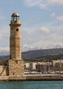 Historic lighthouse at the Venetian harbour of Rethymno, Crete