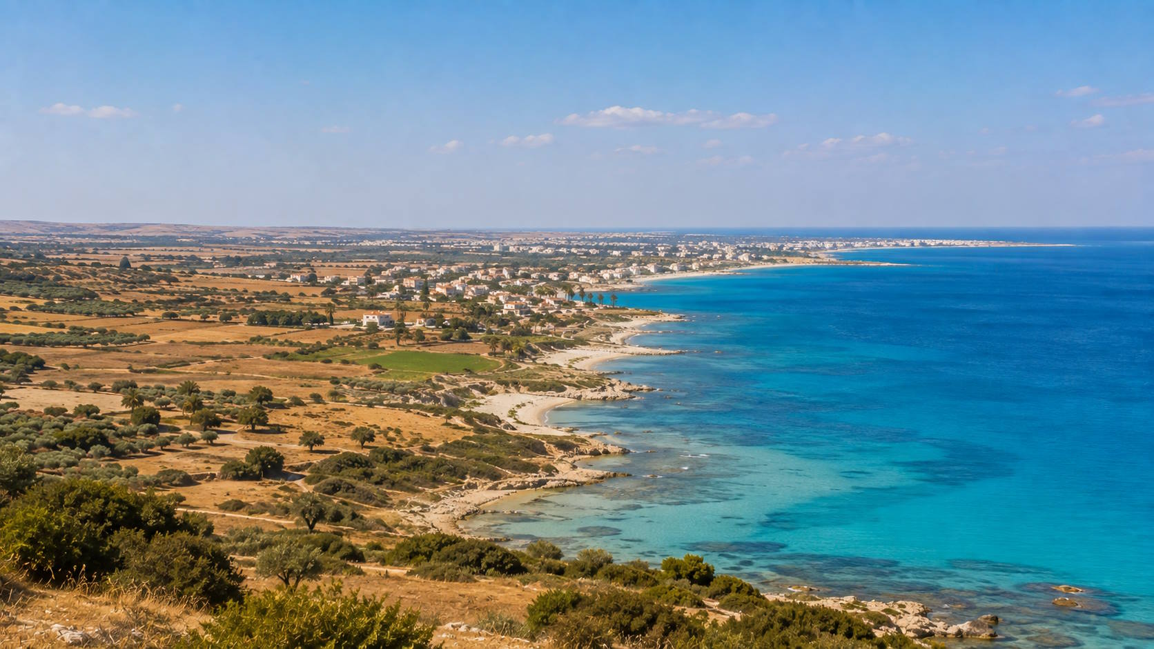 Mediterranean coastline and open countryside in Famagusta District, Cyprus