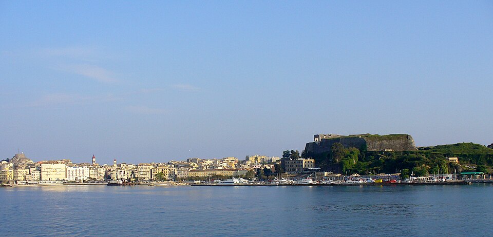 Panoramic view of Corfu Town and the Old Fortress in the Ionian Islands, Greece