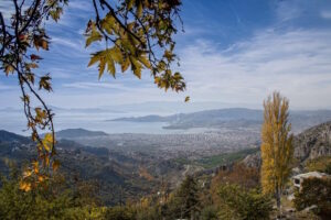 Panoramic view of Volos and the Pagasetic Gulf from Pelion in Thessaly, Greece
