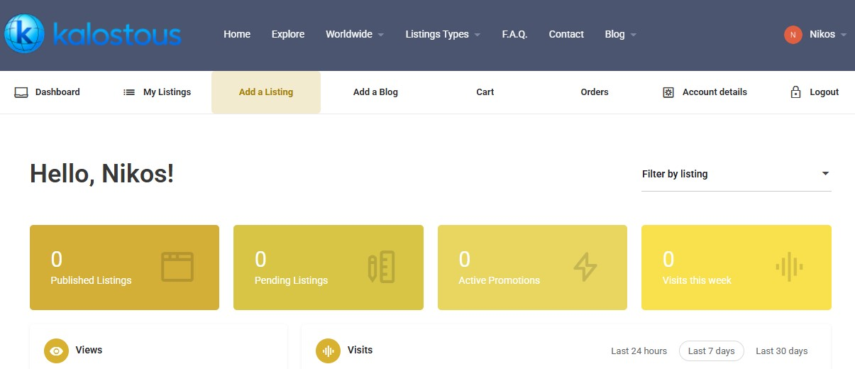 Kalostous user dashboard