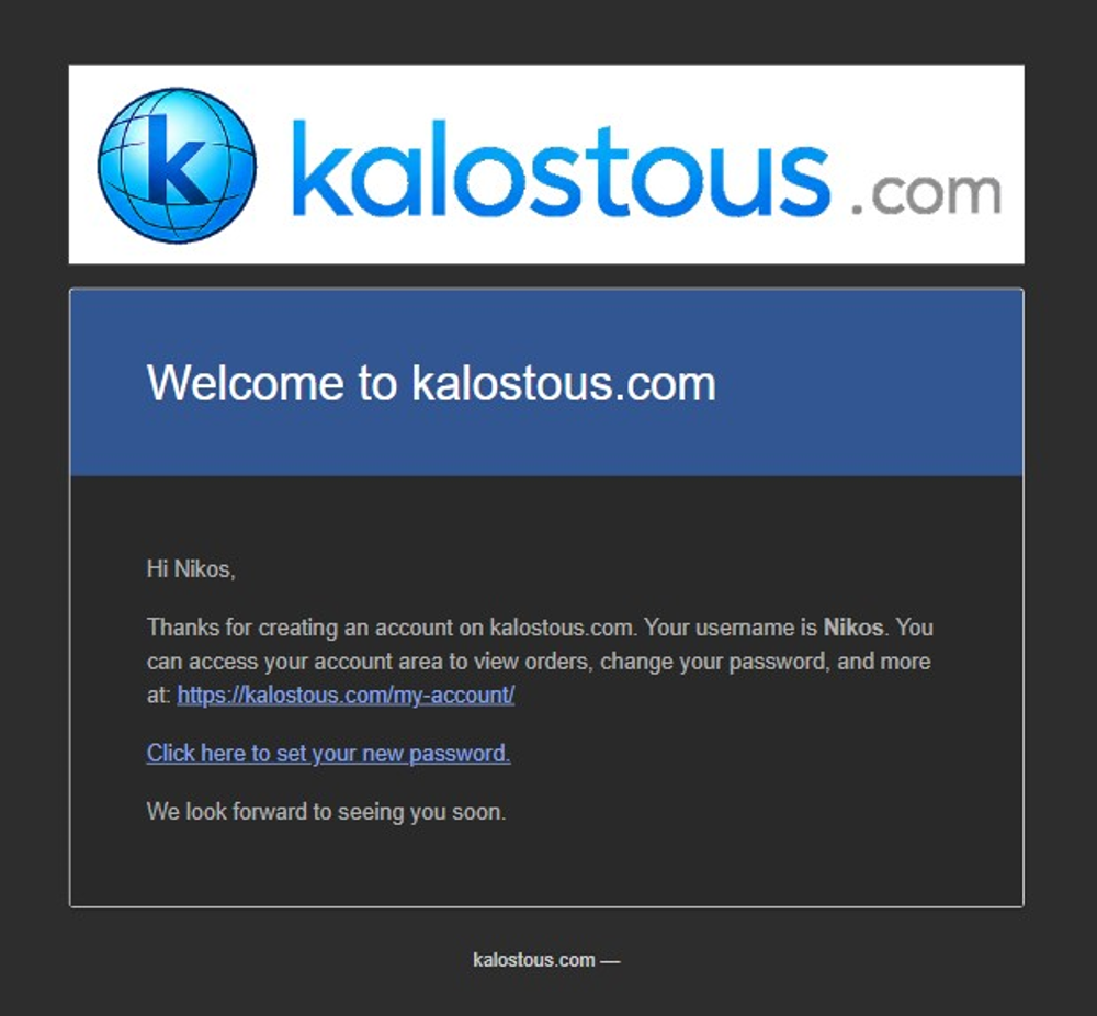 Kalostous welcome email