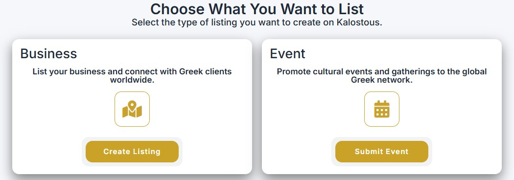 Choose listing type on Kalostous