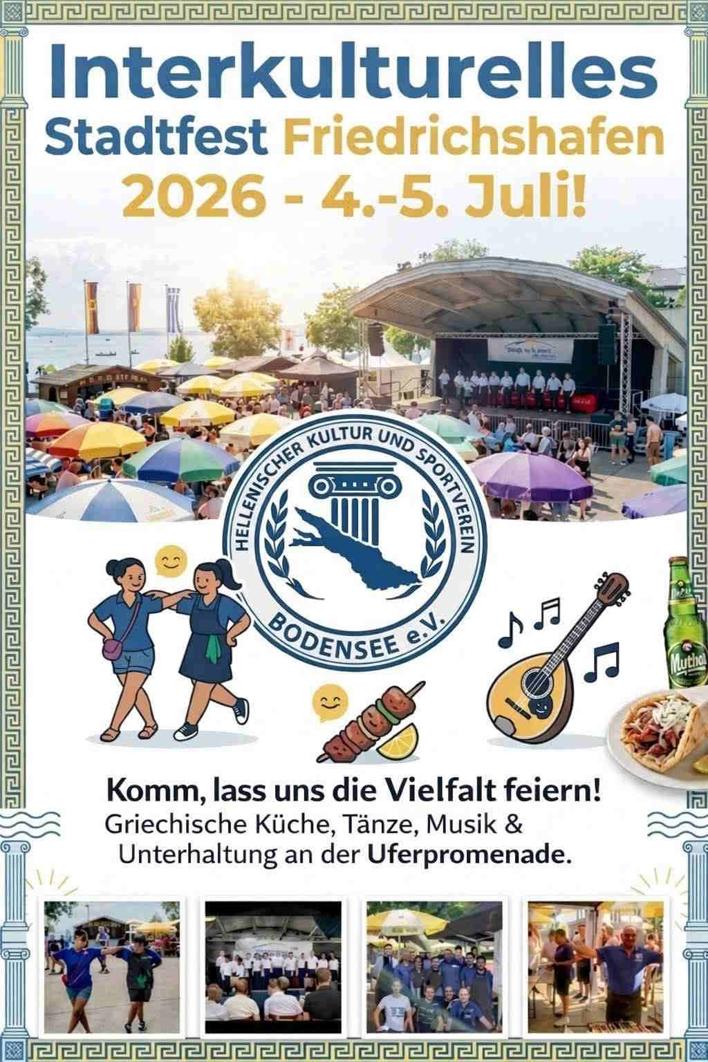 Interkulturelles Stadtfest Friedrichshafen 2026 poster with Greek music, food and cultural performances.