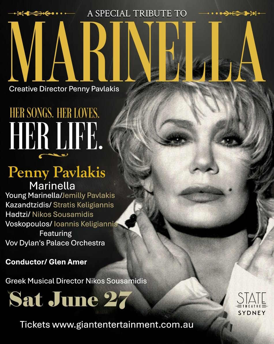 A Special Tribute to Marinella event poster for live Greek music performance in Sydney.