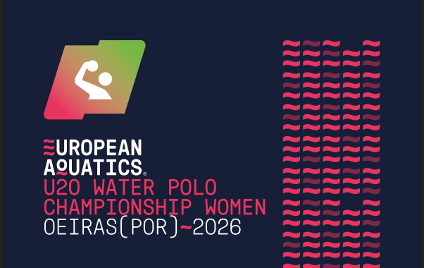 Official poster for the European Aquatics U20 Water Polo Championship Women Oeiras 2026 held in Portugal from 1 to 7 August 2026