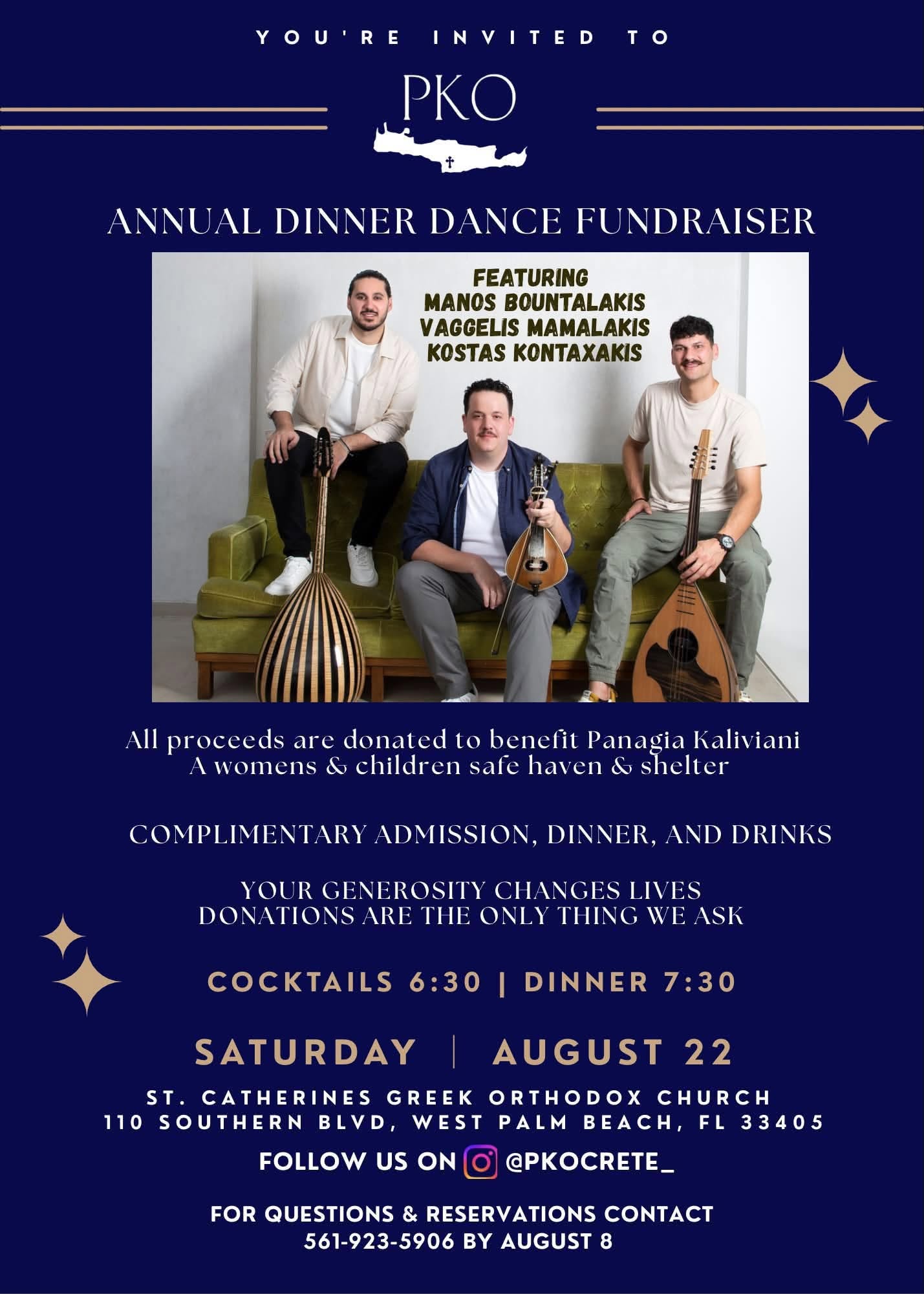 Poster for the PKO Annual Dinner Dance Fundraiser in West Palm Beach on August 22, 2026.