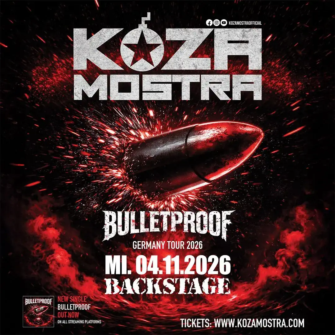 Koza Mostra Bulletproof Germany Tour 2026 live concert poster in Munich.