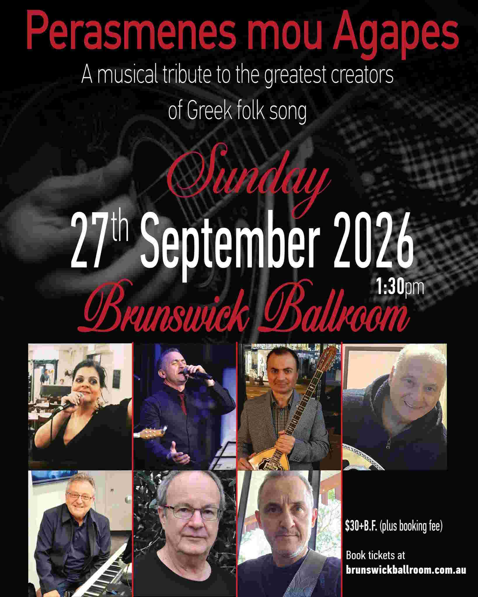 Perasmenes Mou Agapes live tribute to Greek folk music at Brunswick Ballroom in Melbourne on 27 September 2026