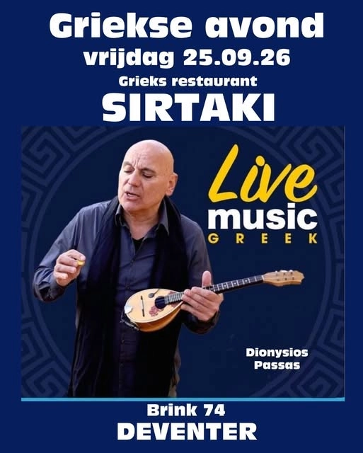 Greek Night with live music by Dionysios Passas at Sirtaki in Deventer on September 25, 2026