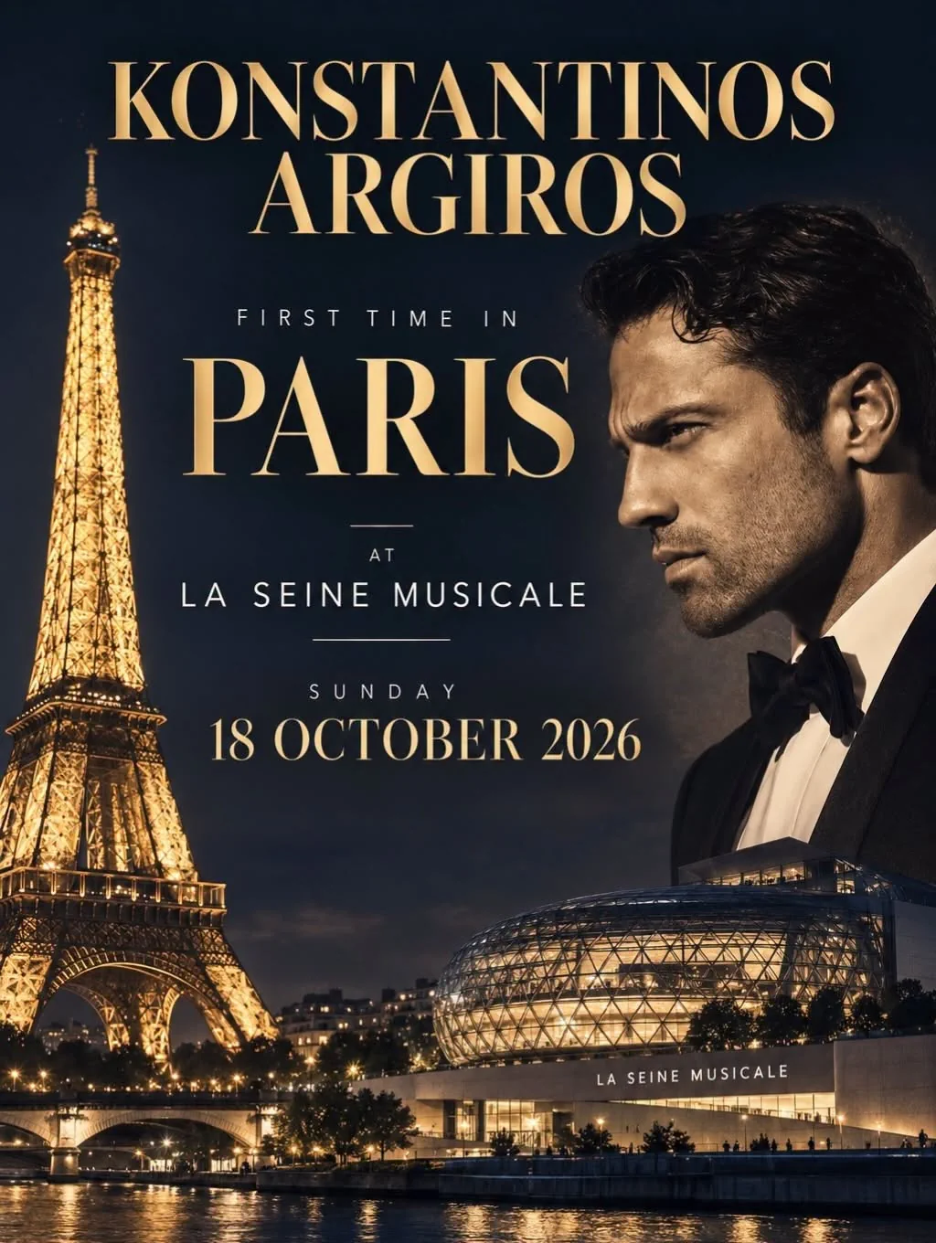 Konstantinos Argiros live at La Seine Musicale in Paris on October 18, 2026