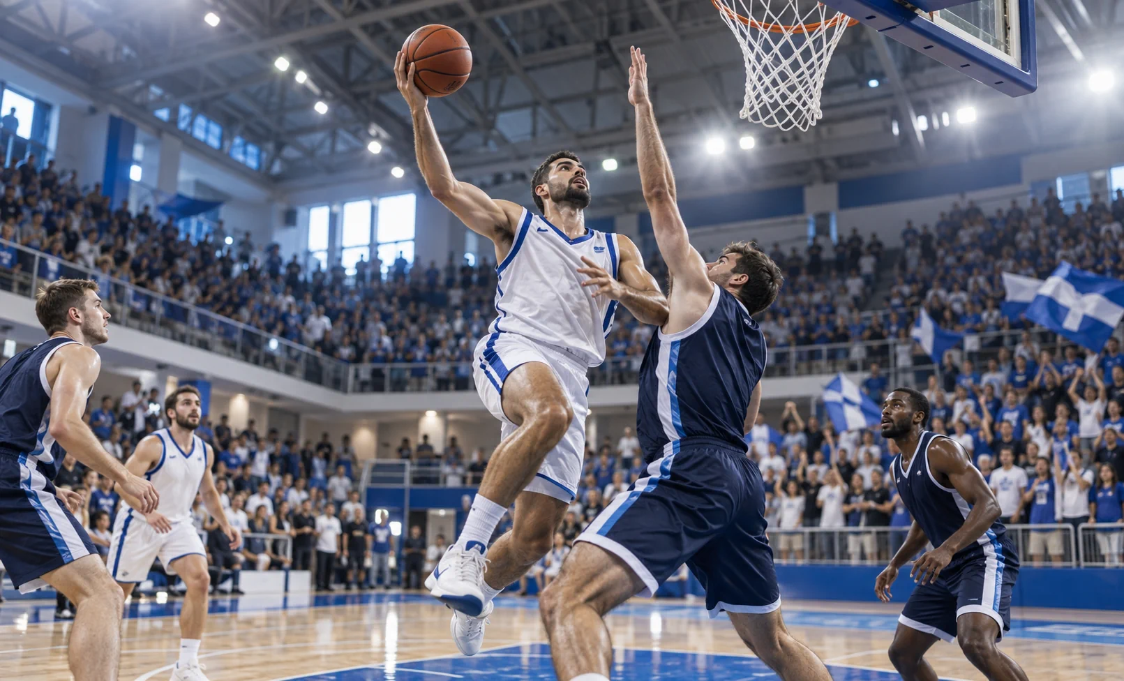 Basketball game action representing Mykonos Basketball Club in Greece