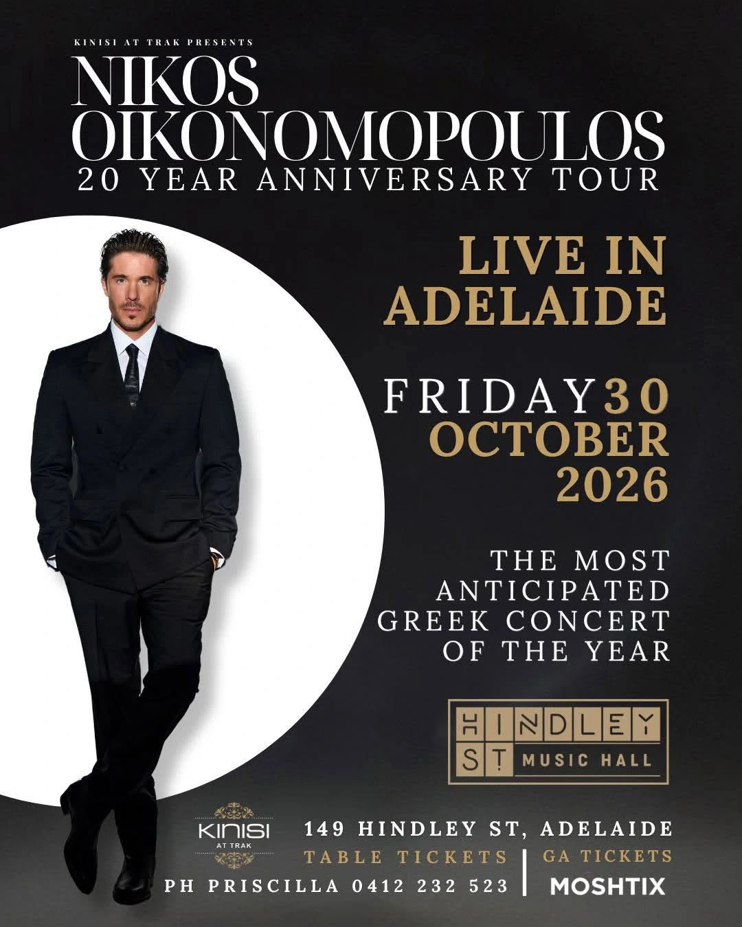 Nikos Oikonomopoulos 20 Year Anniversary Tour live concert in Adelaide at Hindley St Music Hall
