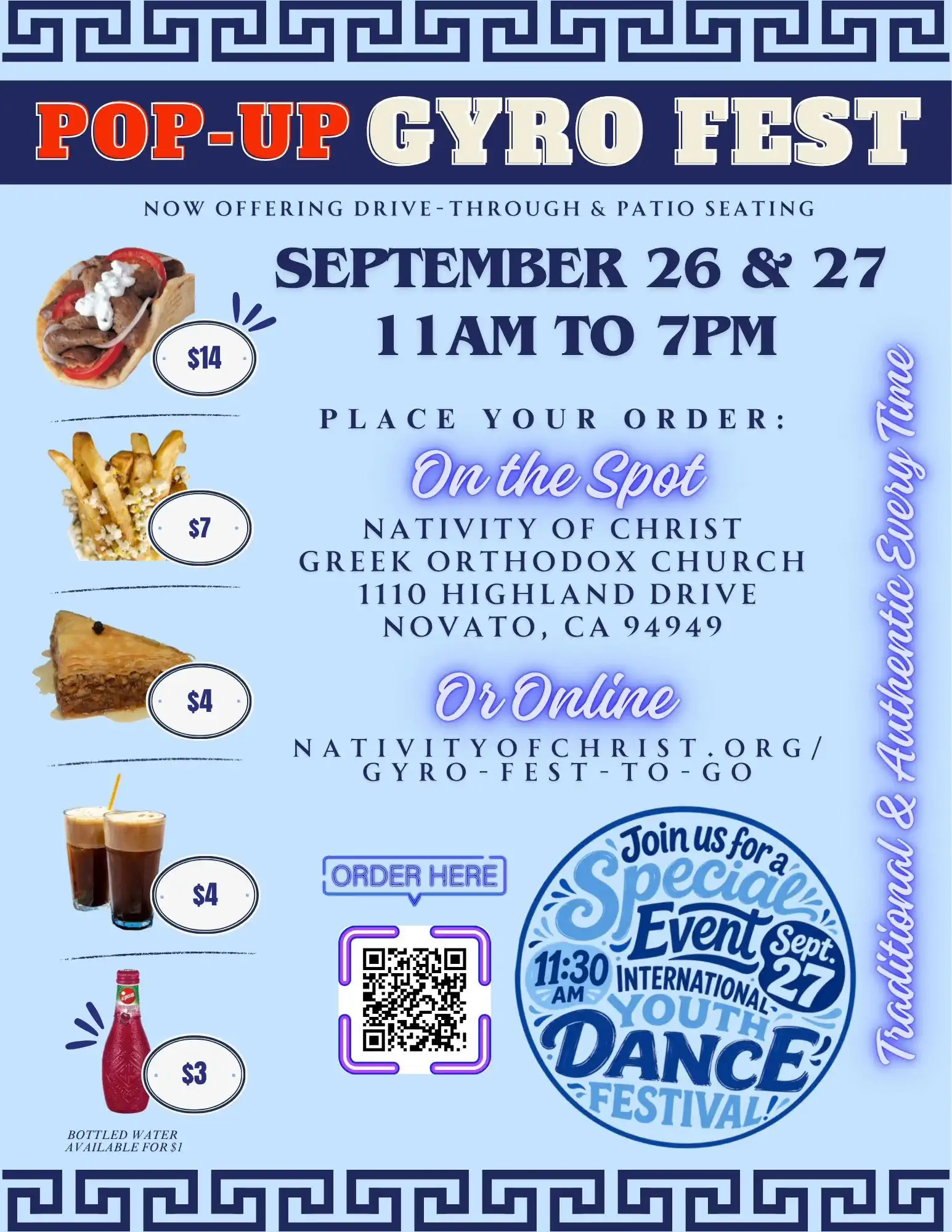 Pop-Up Gyro Fest at Nativity of Christ Greek Orthodox Church in Novato, September 26–27, 2026