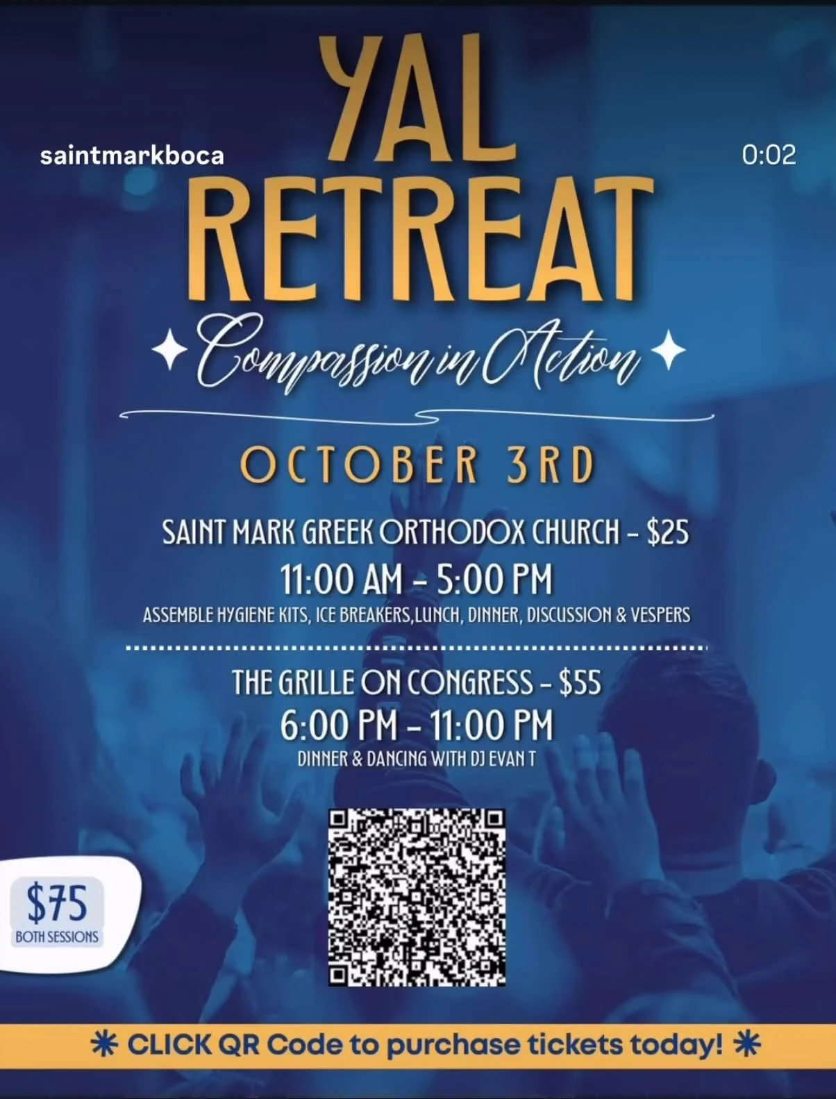 YAL Retreat Compassion in Action at Saint Mark Greek Orthodox Church with service activities, dinner and dancing on October 3, 2026