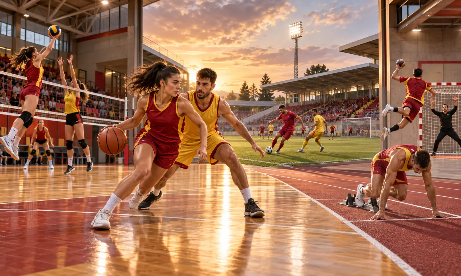 Multi-sport action representing Athinaikos sports club in Athens, Greece
