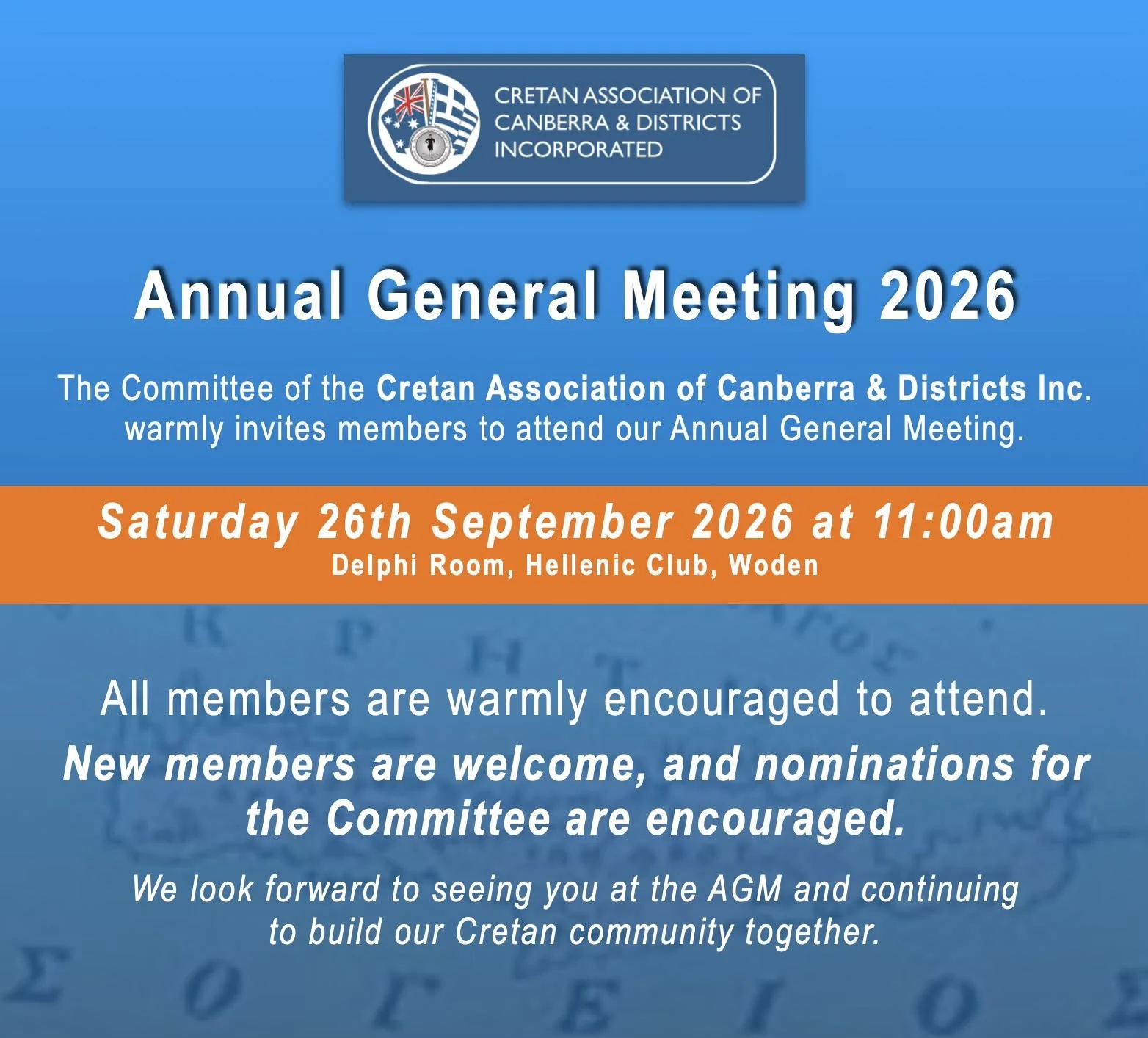 Cretan Association of Canberra & Districts Annual General Meeting 2026 in Woden