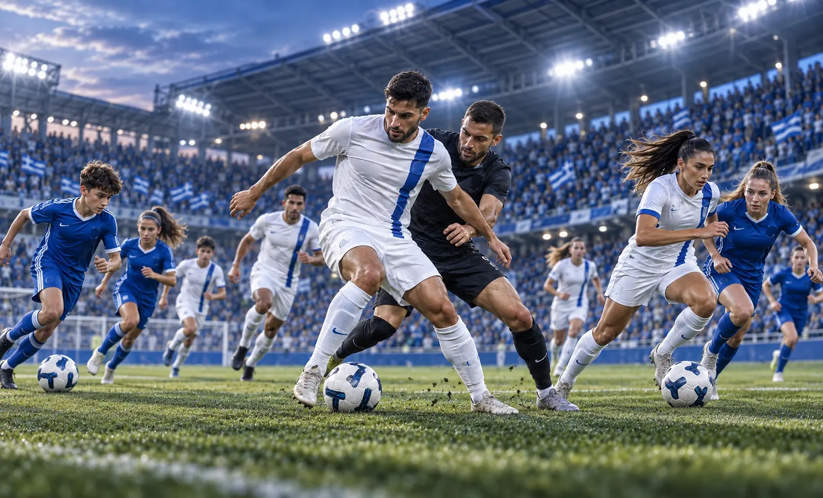 Football action representing the Greece national football team