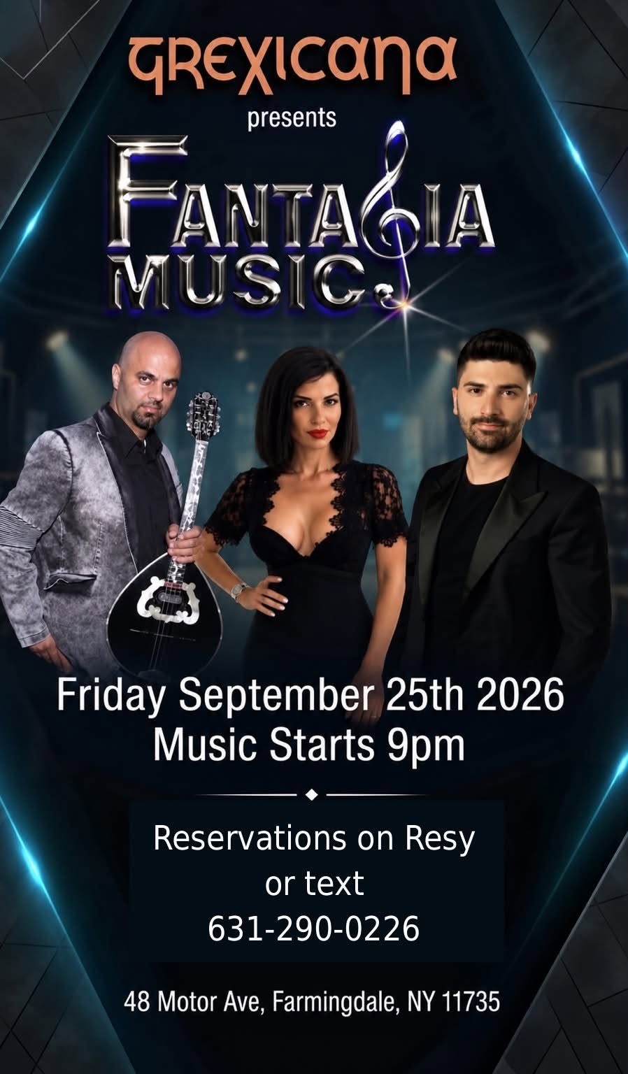 Poster for Fantasia Music live at Grexicana in Farmingdale on September 25, 2026