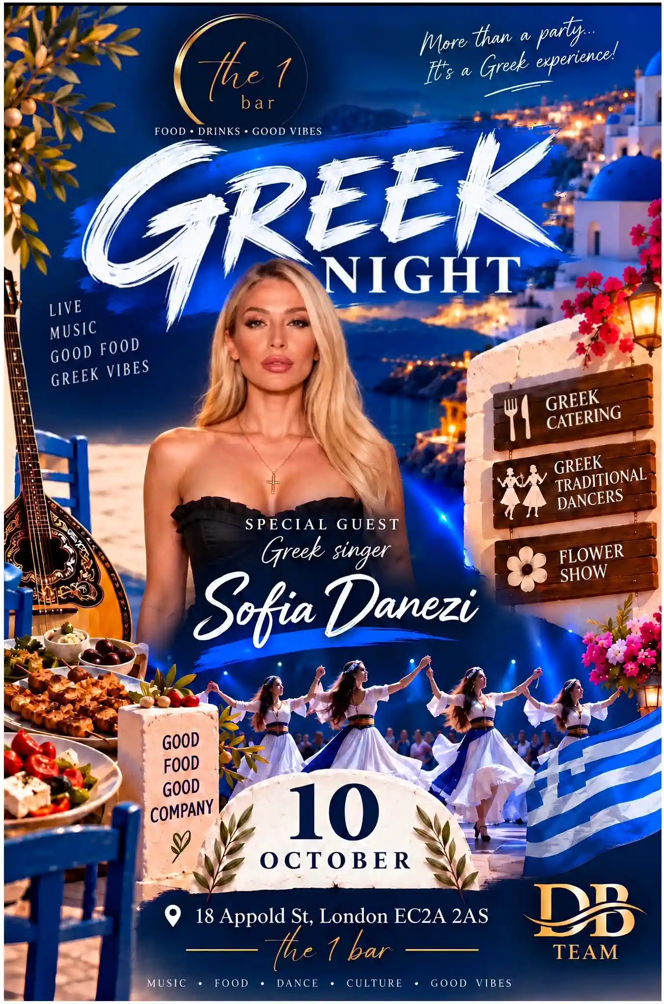Poster for Greek Night with Sofia Denezi at The 1 Bar in London on October 10, 2026