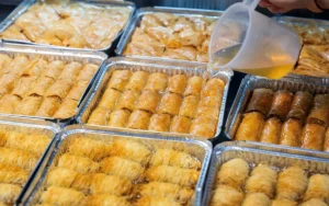 Traditional Greek pastries with syrup at Hellenic Patisserie & Gelato Bar in Marrickville, Sydney