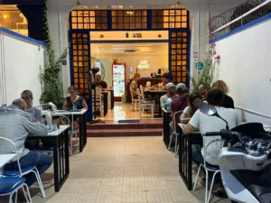 Outdoor and indoor dining area at Nik the Greek restaurant in Phnom Penh