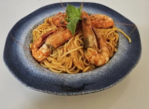 Prawn pasta served at Nik the Greek restaurant in Phnom Penh
