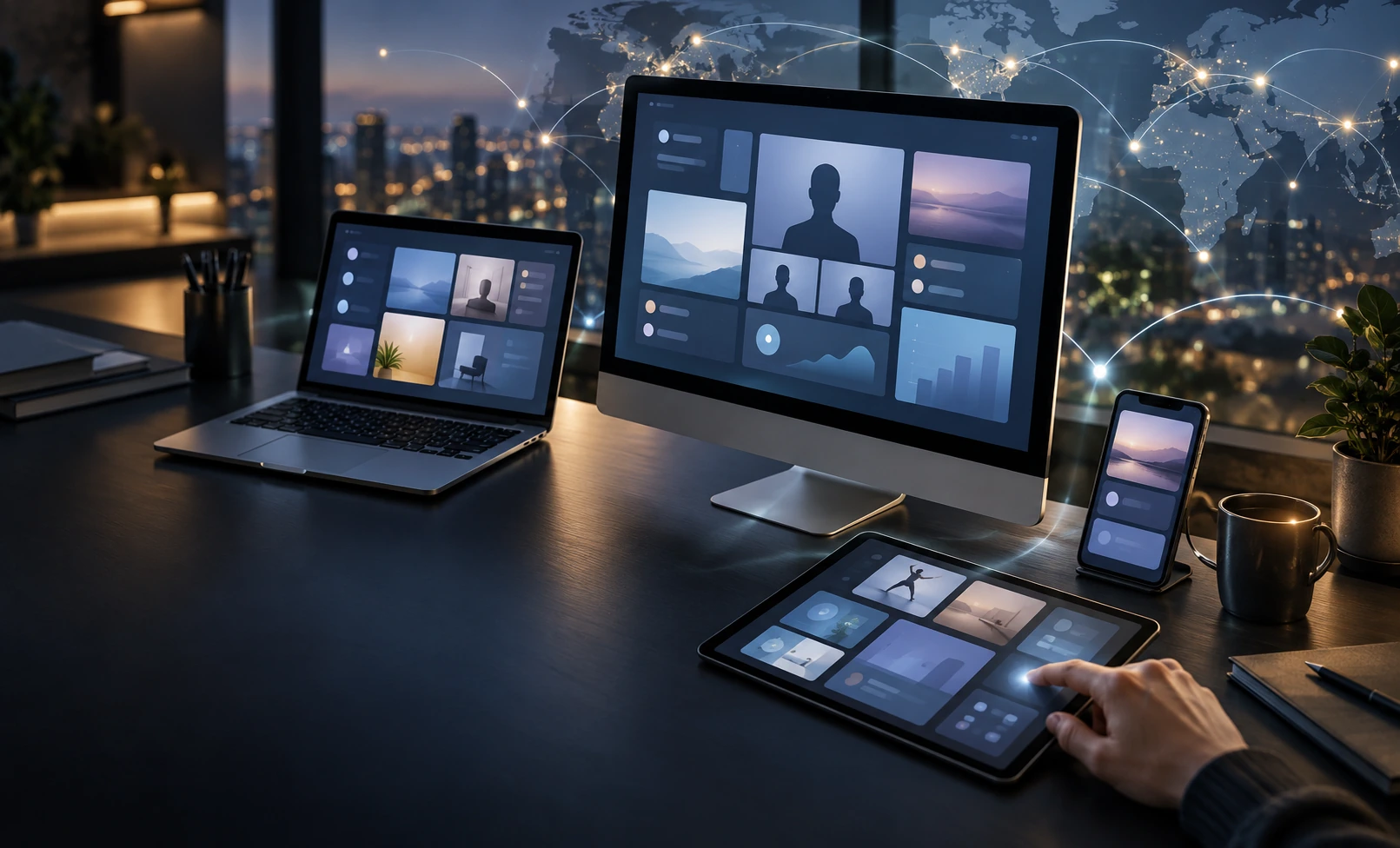 Connected digital devices representing professional services delivered online