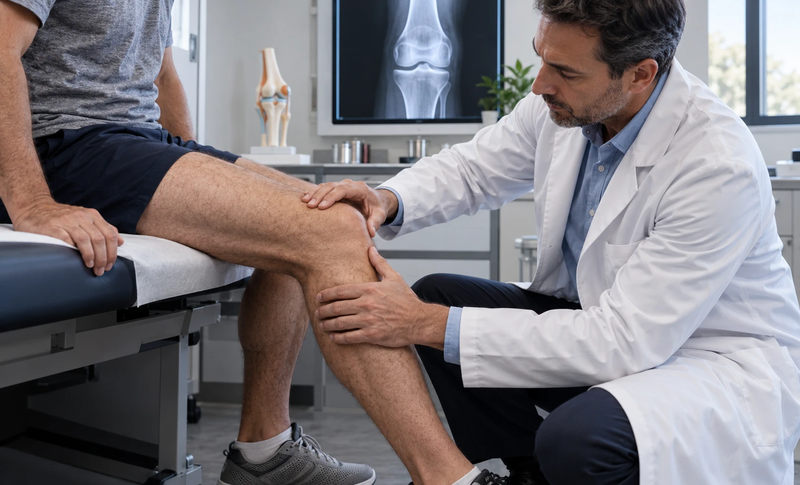 Orthopedic specialist performing a professional knee joint assessment