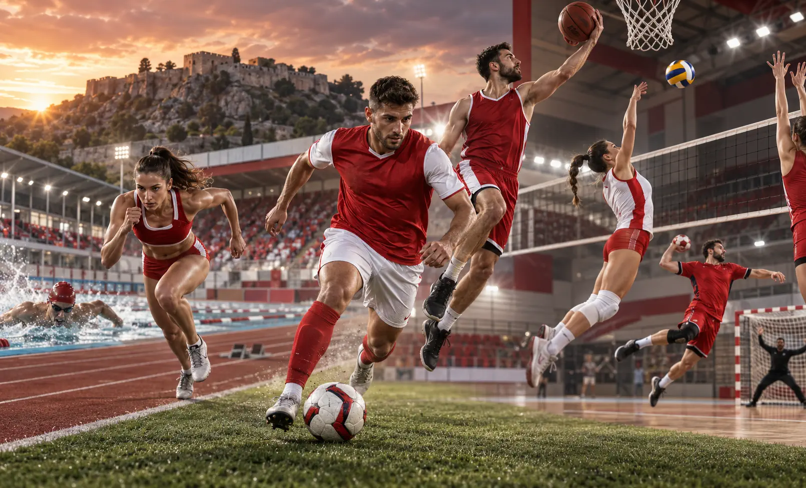 Multi-sport action representing Panserraikos MGS in Serres, Greece